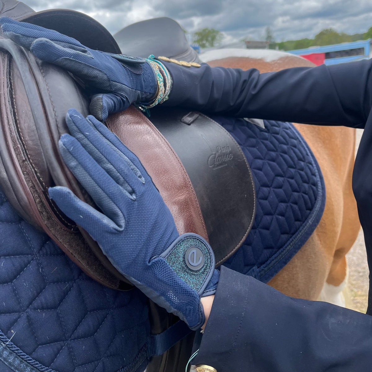 eQUEST GripPro X-LITE Riding Gloves - Blue Tonal Glitter Cuff