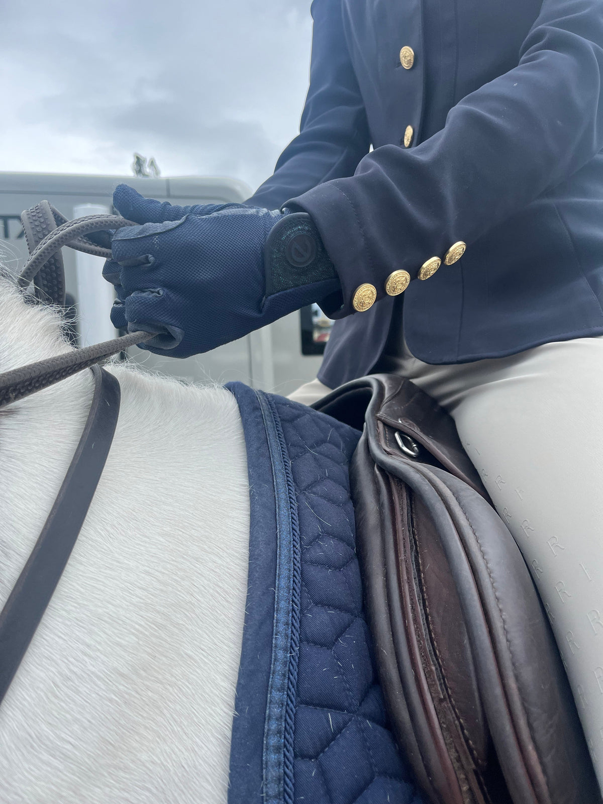 eQUEST GripPro X-LITE Riding Gloves - Blue Tonal Glitter Cuff