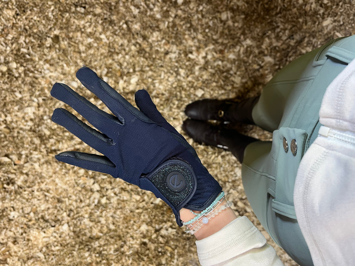 eQUEST GripPro X-LITE Riding Gloves - Blue Tonal Glitter Cuff