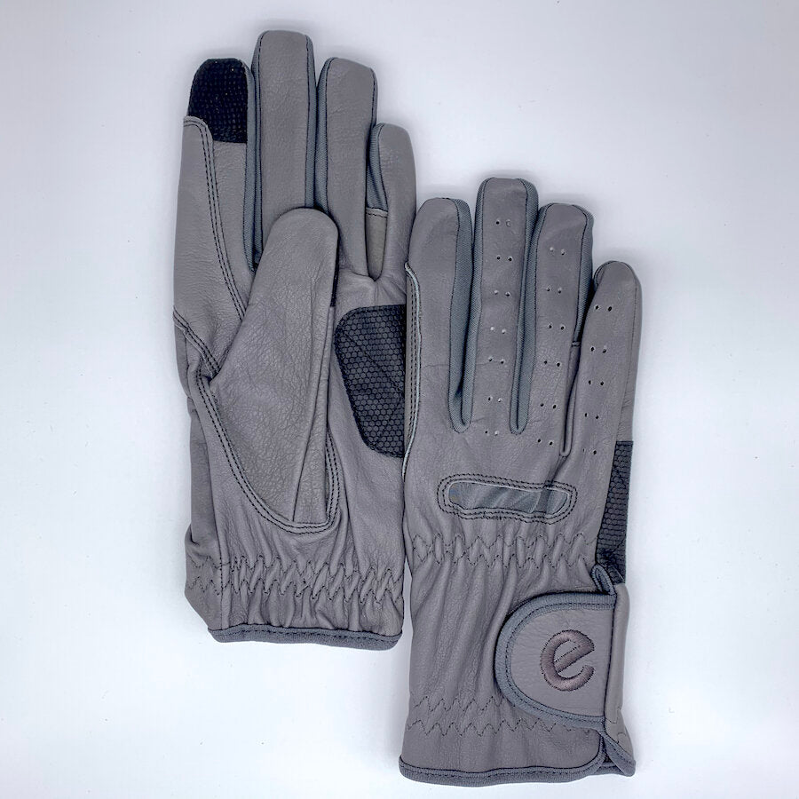 eQUEST GripPro Leather Touchscreen Riding Gloves - Grey | Classic English Style