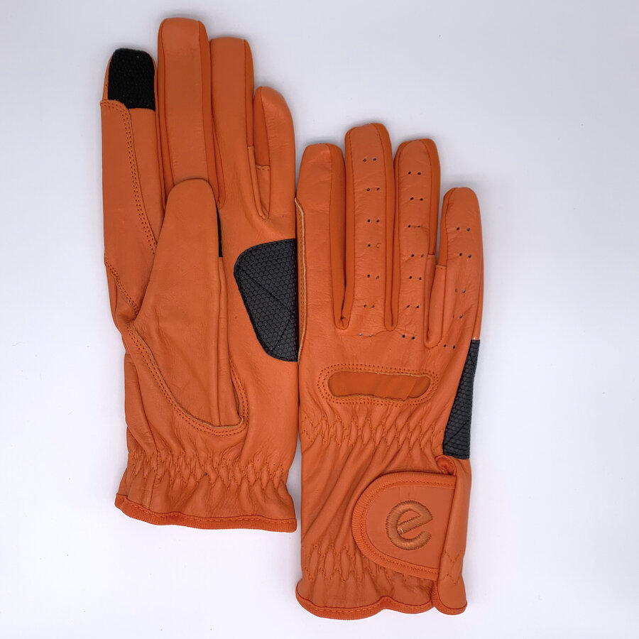 eQUEST GripPro Leather Touchscreen Riding Gloves - Orange | Classic English Style