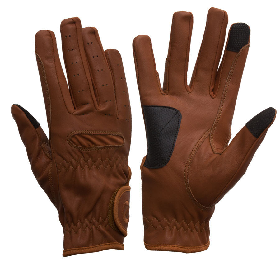 eQUEST GripPro Leather Touchscreen Riding Gloves - Tan | Classic English Style