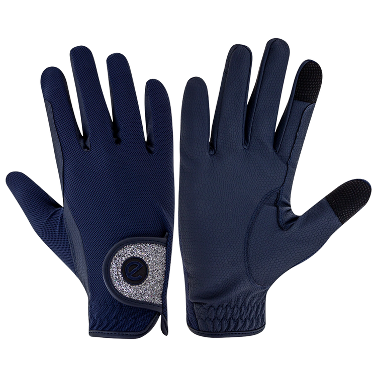 eQUEST GripPro X-LITE Riding Gloves - Blue & Silver Glitter Cuff