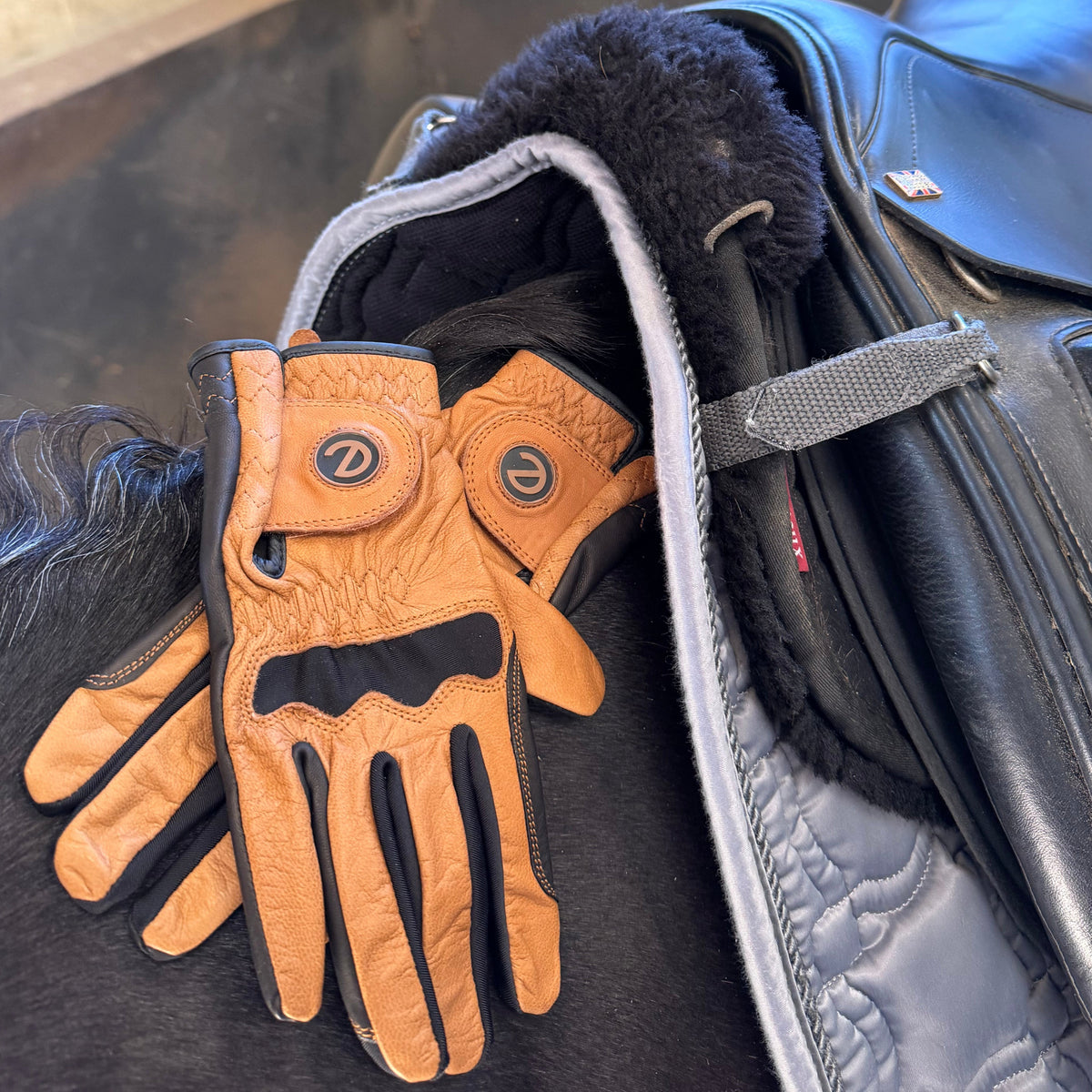 eQUEST GripPro LEATHER Riding Gloves - Tan/Black | Cabretta Palm & Goat Leather Back