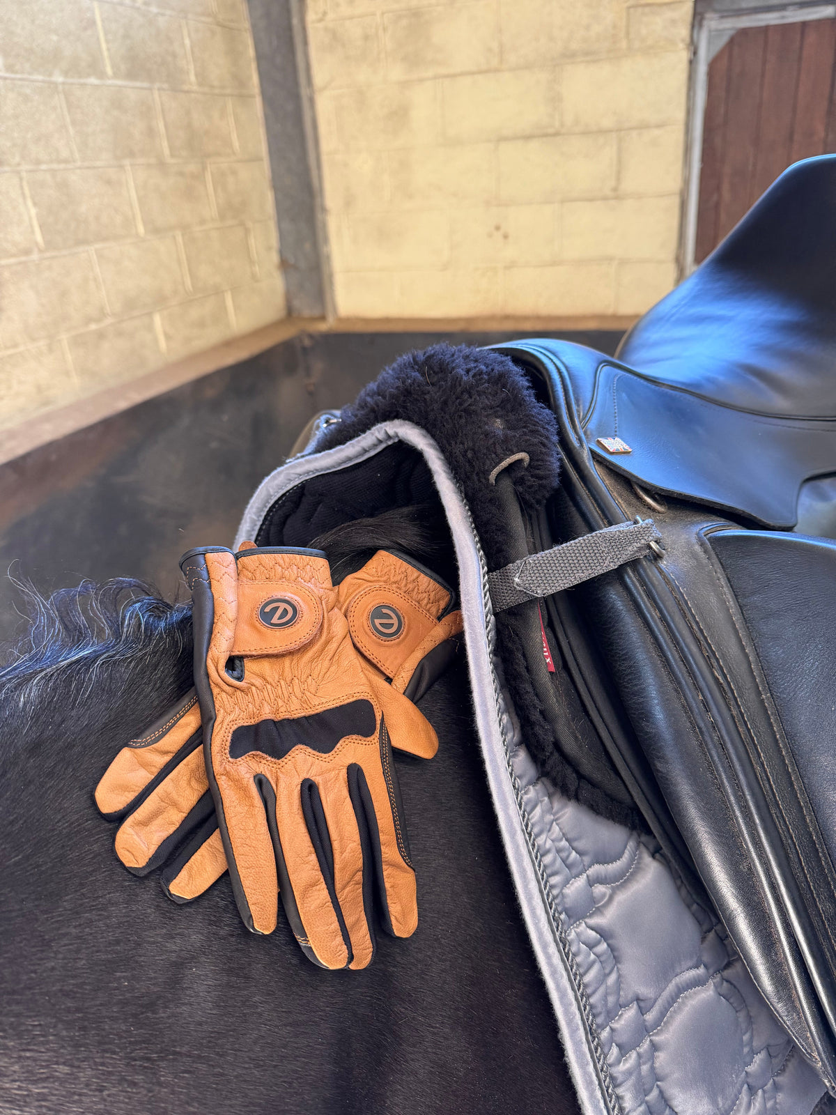 eQUEST GripPro LEATHER Riding Gloves - Tan/Black | Cabretta Palm & Goat Leather Back