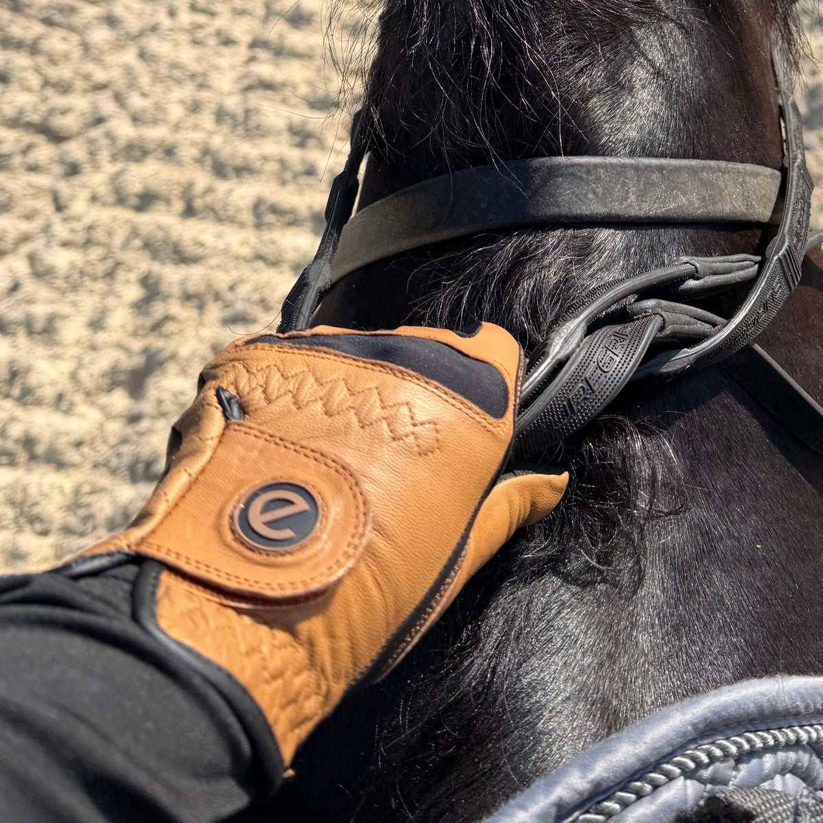 eQUEST GripPro LEATHER Riding Gloves - Tan/Black | Cabretta Palm & Goat Leather Back