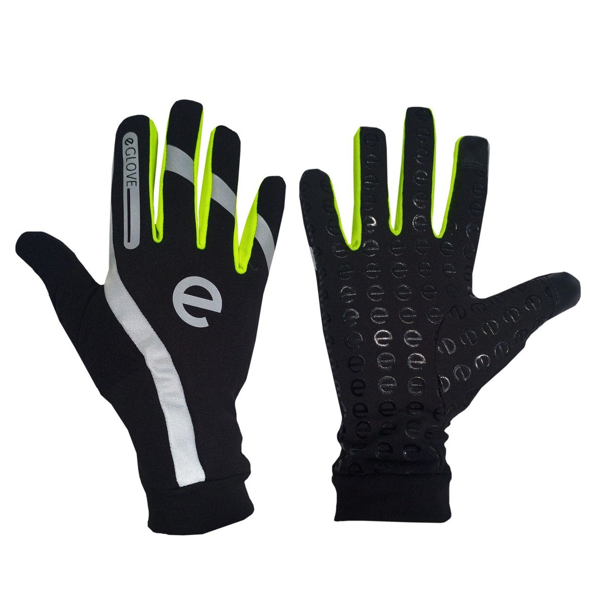 eGLOVE Hi-Vis Run Gloves – Black & Fluoro Yellow | Reflective Touchscreen Running Gloves