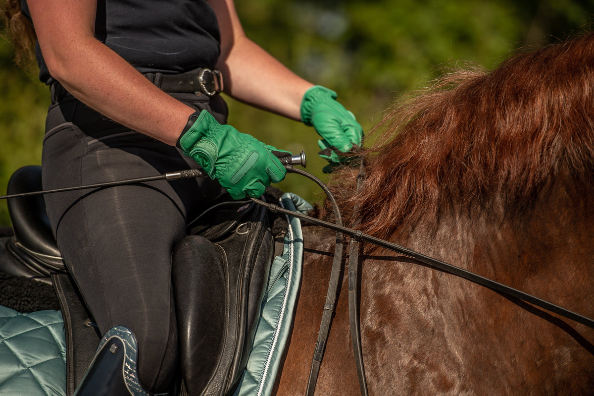 eQUEST GripPro Leather Touchscreen Riding Gloves - Jade Green | Classic English Style