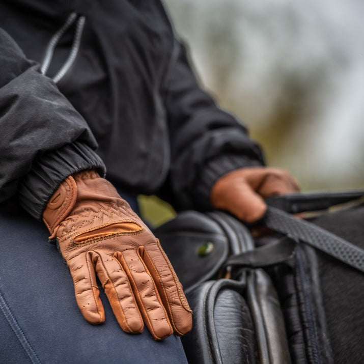 eQUEST GripPro Leather Touchscreen Riding Gloves - Tan | Classic English Style
