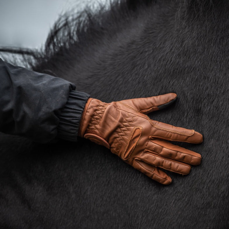 eQUEST GripPro Leather Touchscreen Riding Gloves - Tan | Classic English Style