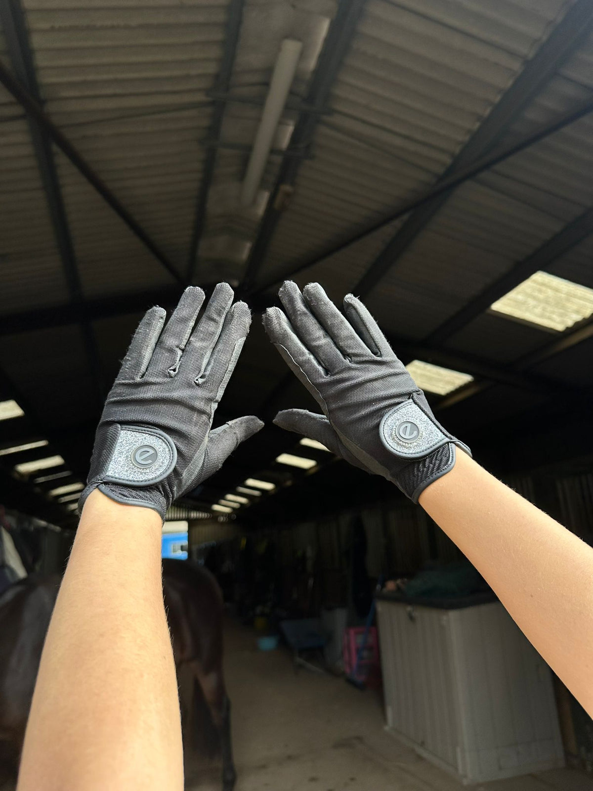 eQUEST GripPro X-LITE Riding Gloves - Black & Silver Glitter Cuff