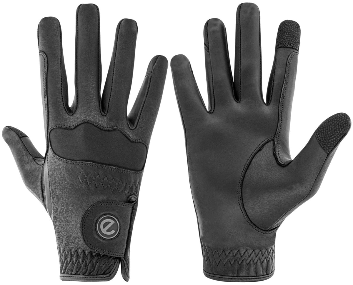 eQUEST GripPro LEATHER Riding Gloves - Black | Cabretta Palm & Goat Leather Back