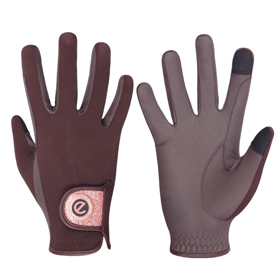 eQUEST GripPro X-LITE Riding Gloves - Brown & Rose Gold Glitter Cuff