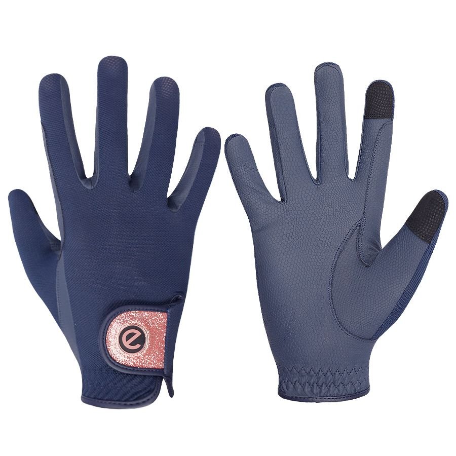 eQUEST GripPro X-LITE Riding Gloves - Blue & Rose Gold Glitter Cuff