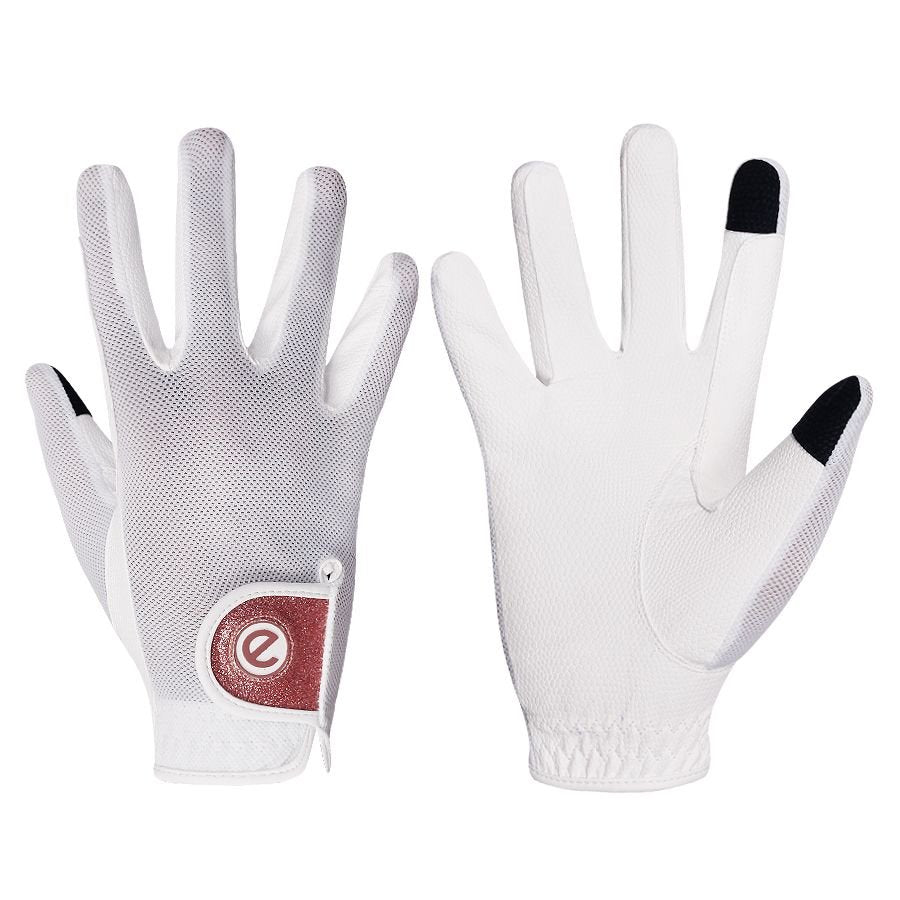 eQUEST GripPro X-LITE Riding Gloves - White & Rose Gold Glitter Cuff
