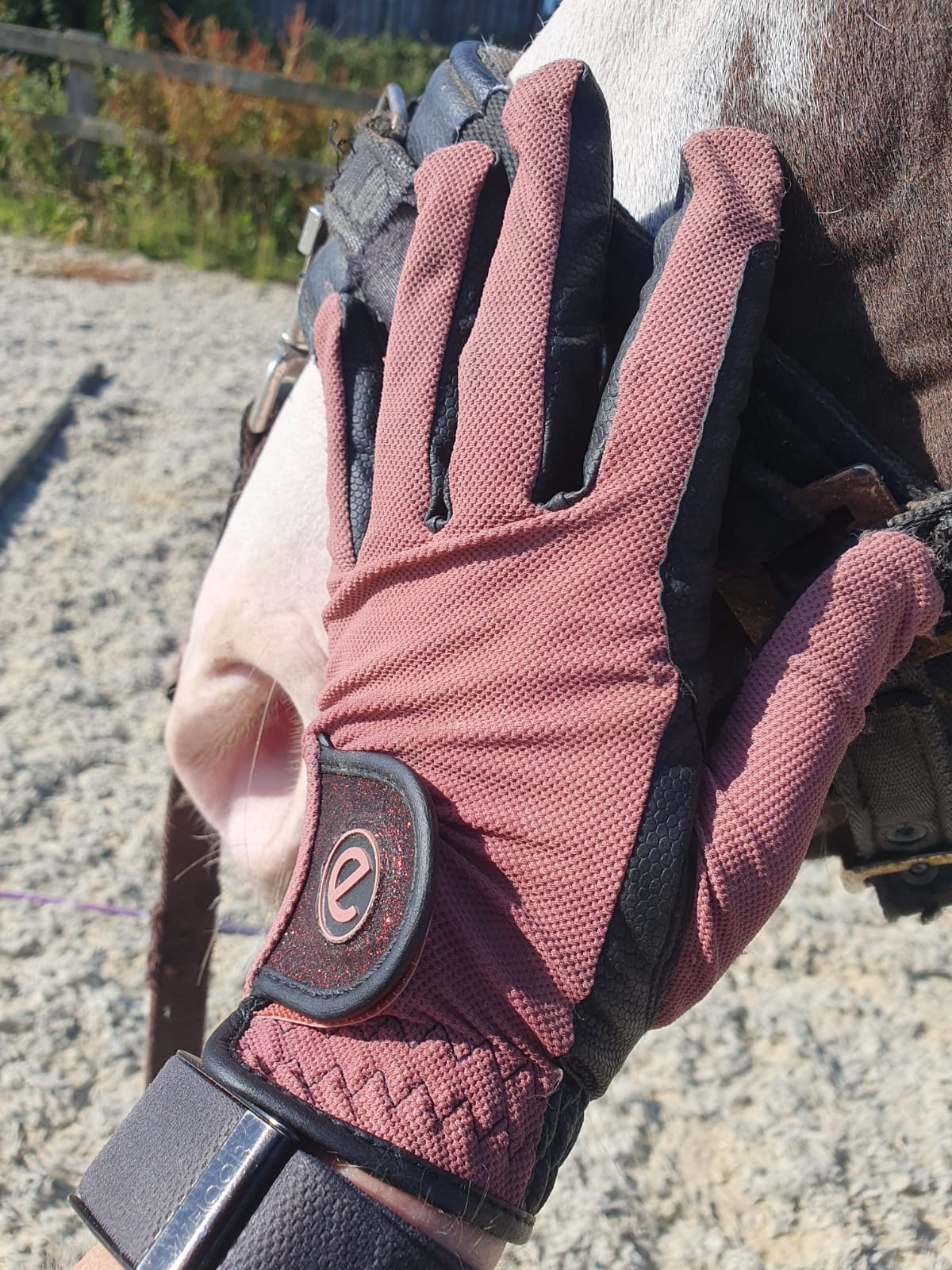 eQUEST GripPro X-LITE Riding Gloves - Coral Glitter Cuff