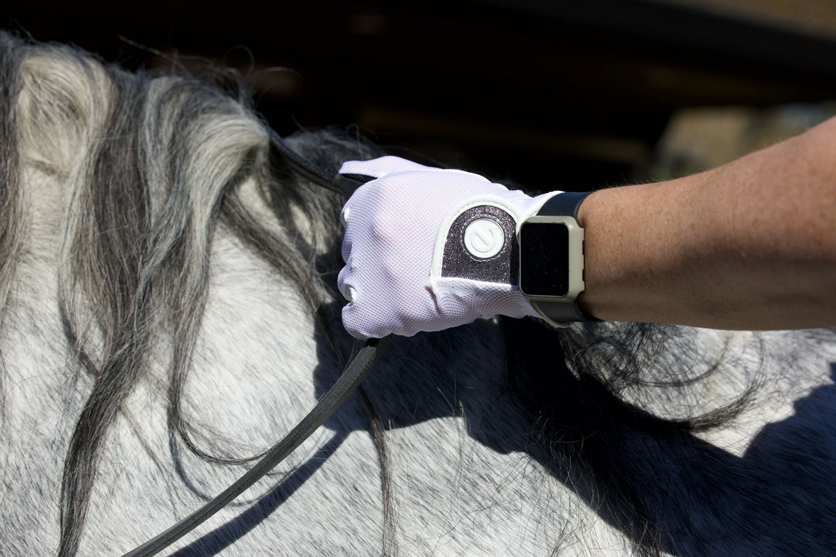 eQUEST GripPro X-LITE Riding Gloves - White & Silver Glitter Cuff