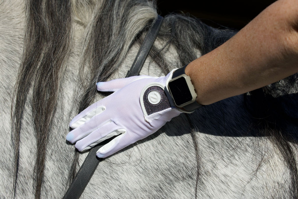 eQUEST GripPro X-LITE Riding Gloves - White & Silver Glitter Cuff