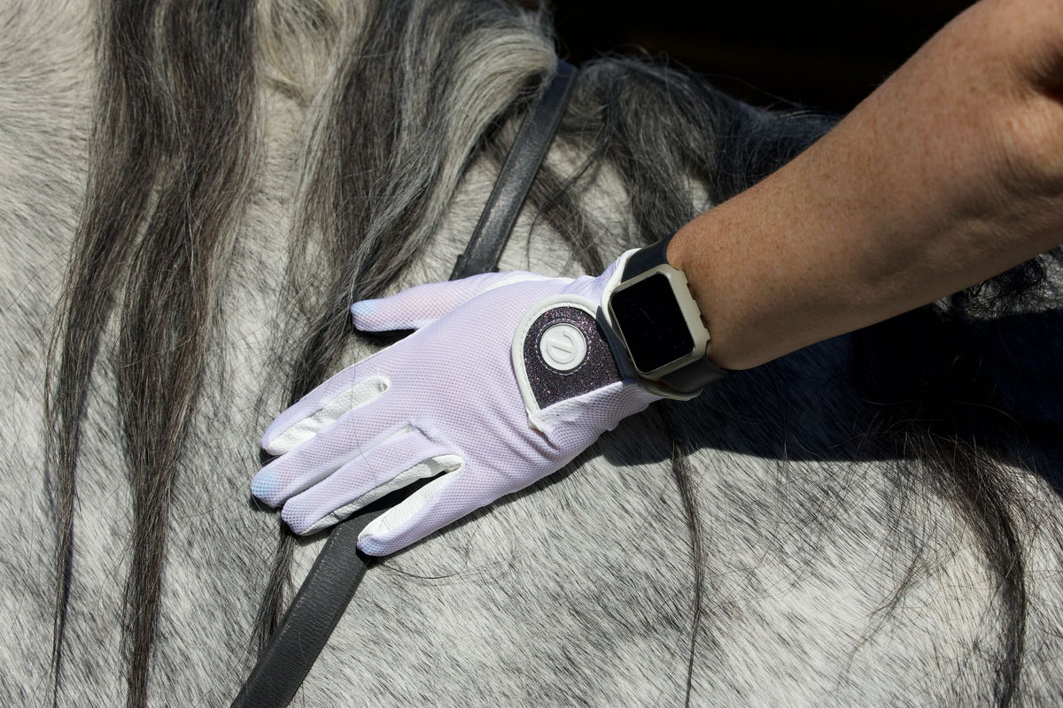 eQUEST GripPro X-LITE Riding Gloves - White & Silver Glitter Cuff