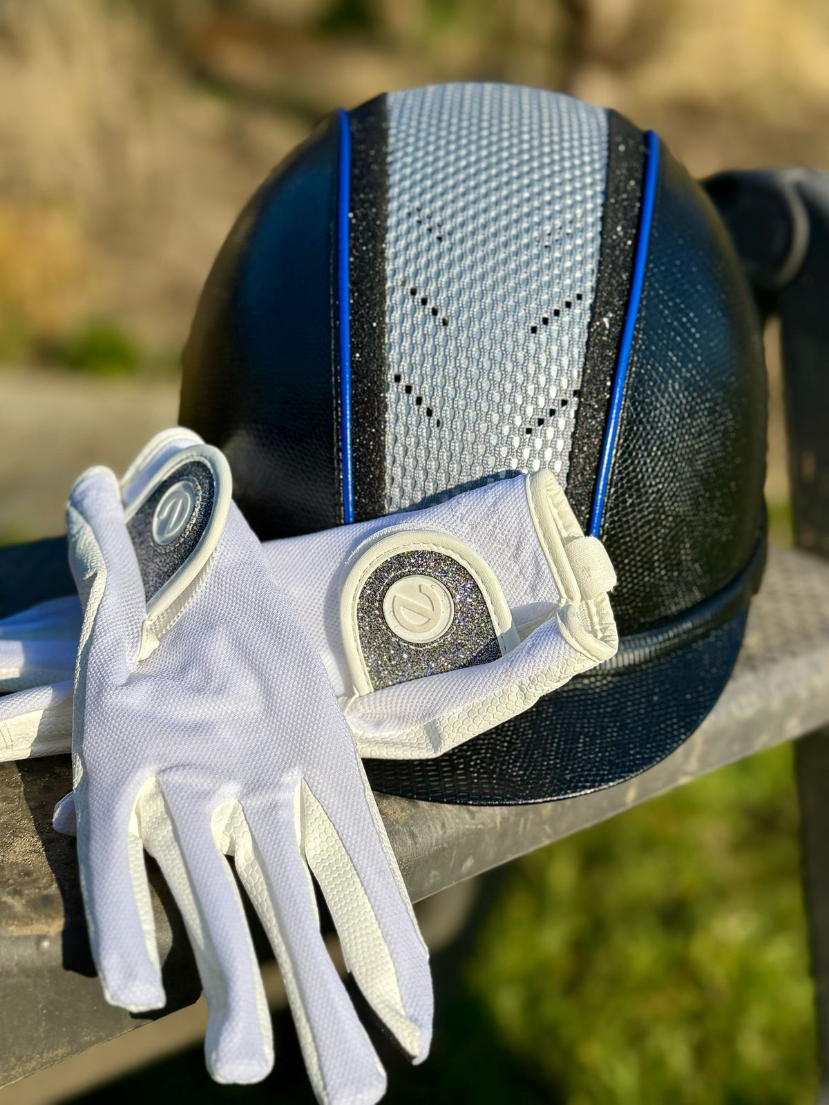 eQUEST GripPro X-LITE Riding Gloves - White & Silver Glitter Cuff