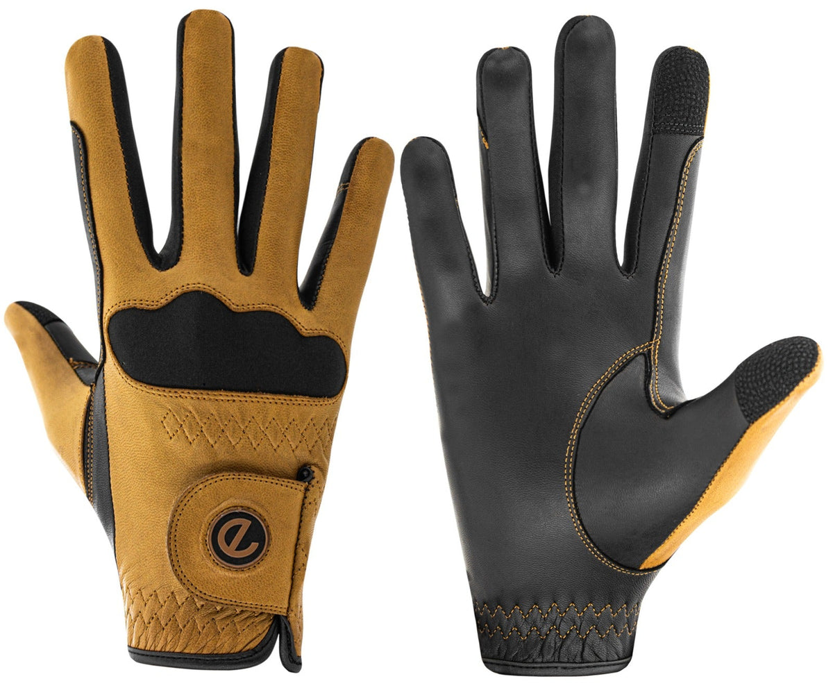 eQUEST GripPro LEATHER Riding Gloves - Tan/Black | Cabretta Palm & Goat Leather Back