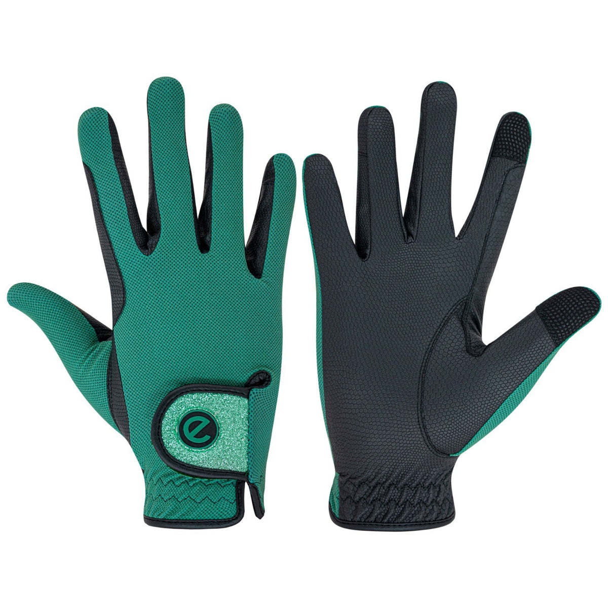 eQUEST GripPro X-LITE Riding Gloves - Alpine Green Glitter Cuff