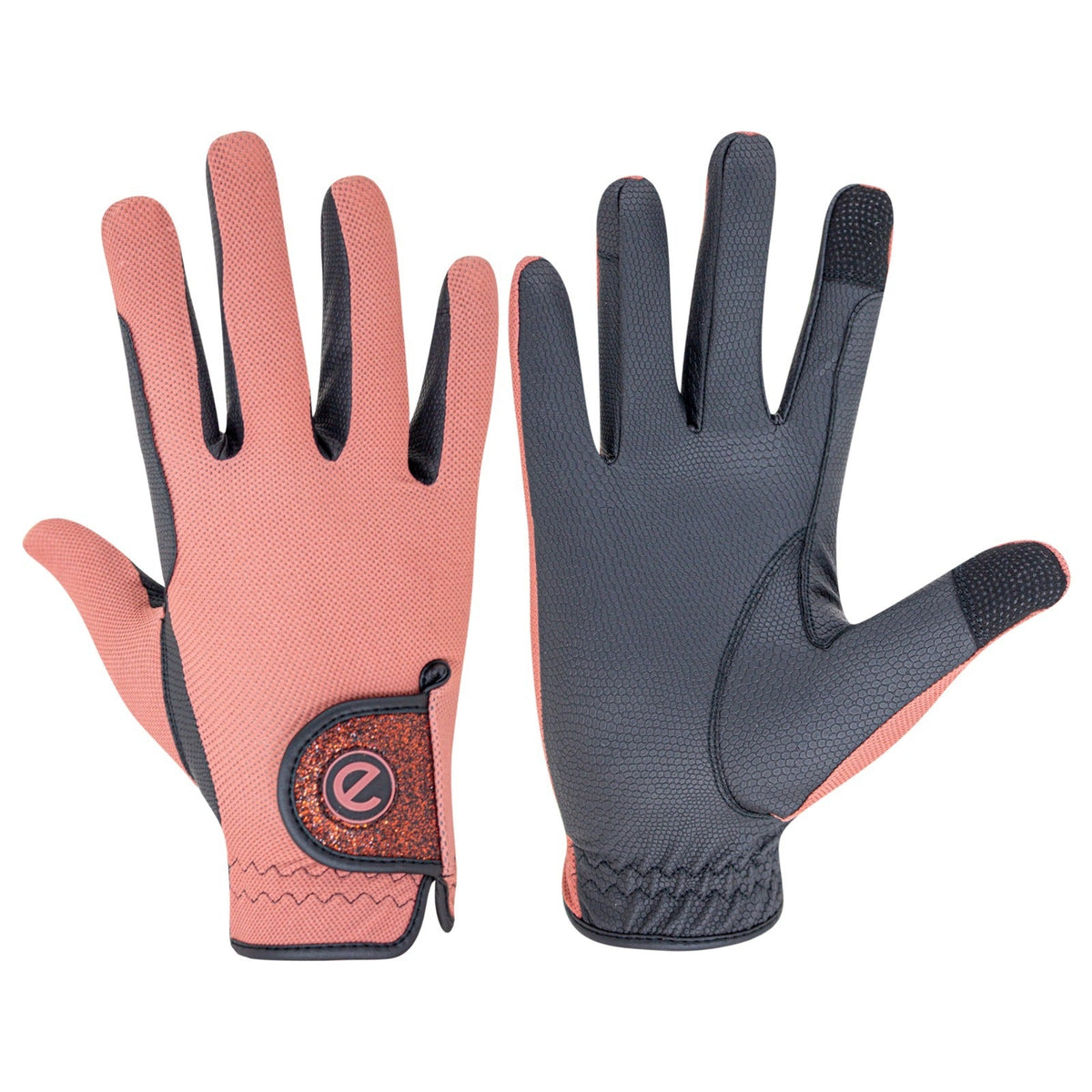 eQUEST GripPro X-LITE Riding Gloves - Coral Glitter Cuff