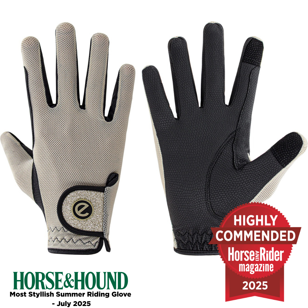 eQUEST GripPro X-LITE Riding Gloves - Sand Gold Glitter Cuff