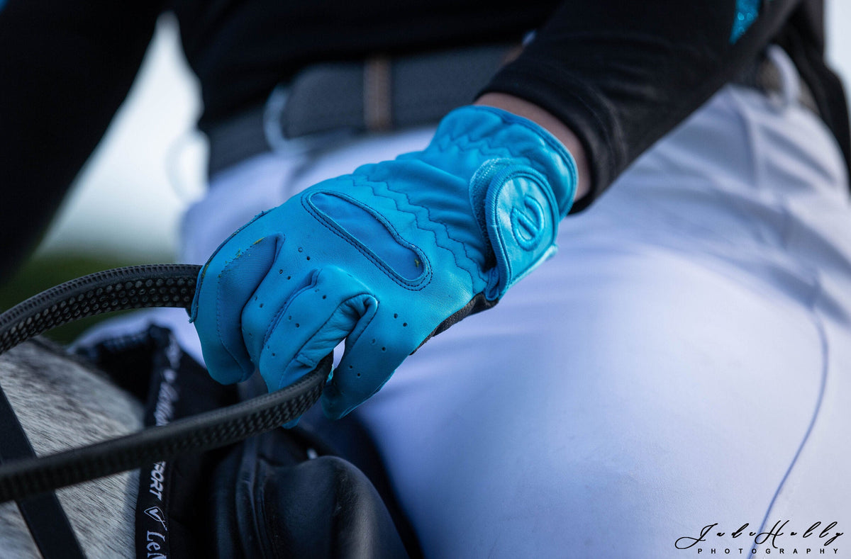 eQUEST GripPro Leather Touchscreen Riding Gloves - Baby Blue | Classic English Style