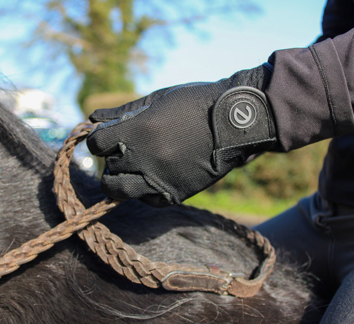 eQUEST GripPro X-LITE Riding Gloves - Black Tonal Glitter Cuff