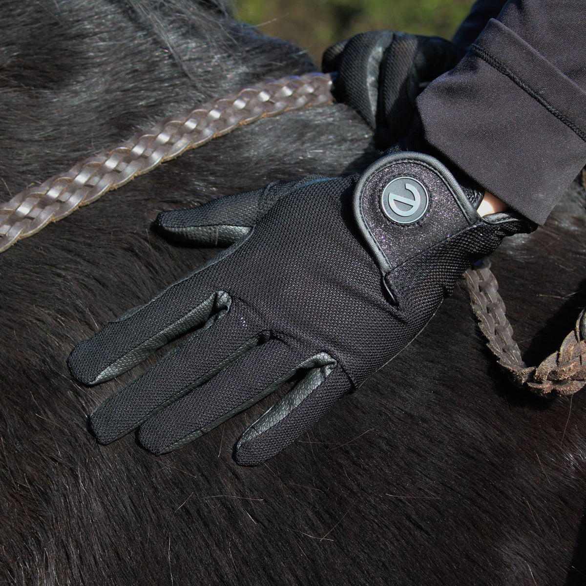 eQUEST GripPro X-LITE Riding Gloves - Black Tonal Glitter Cuff