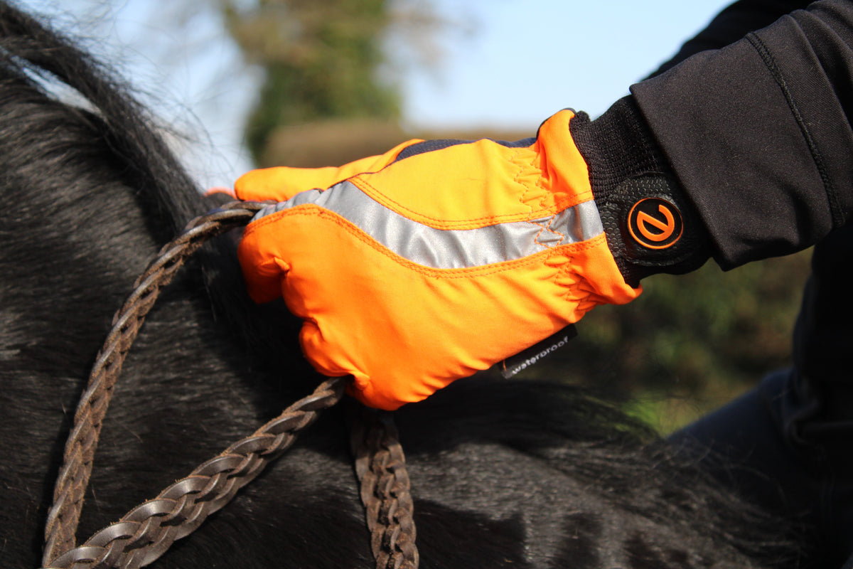 eQUEST Waterproof Hi-Vis Riding & Yard Gloves – Hi-Vis Reflective Orange | Warm & Reflective