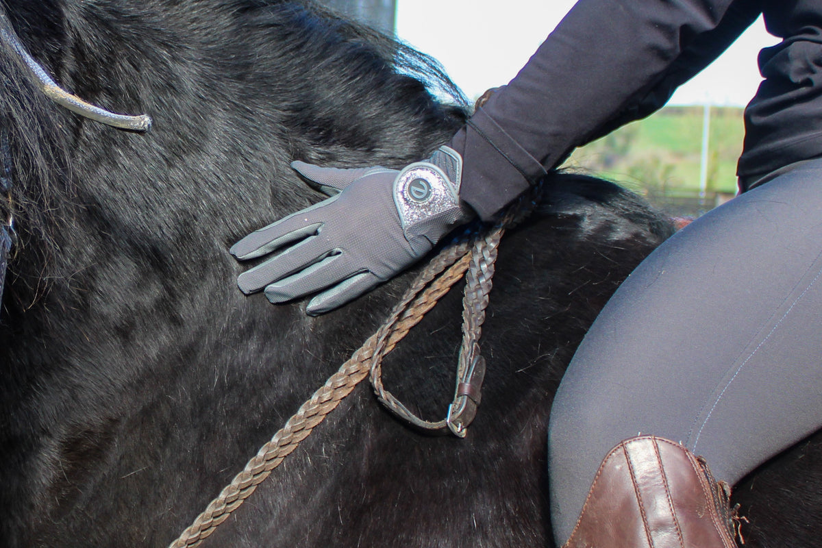 eQUEST GripPro X-LITE Riding Gloves - Grey & Silver Glitter Cuff
