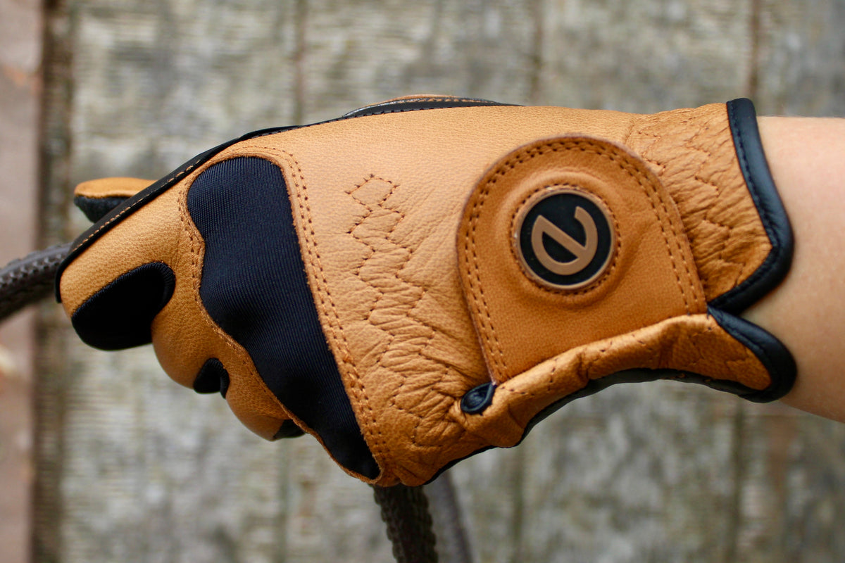 eQUEST GripPro LEATHER Riding Gloves - Tan/Black | Cabretta Palm & Goat Leather Back
