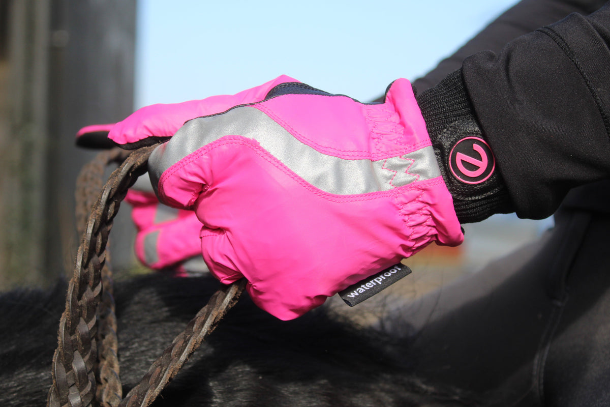 eQUEST Waterproof Hi-Vis Riding & Yard Gloves – Hi-Vis Reflective Pink | Warm & Reflective