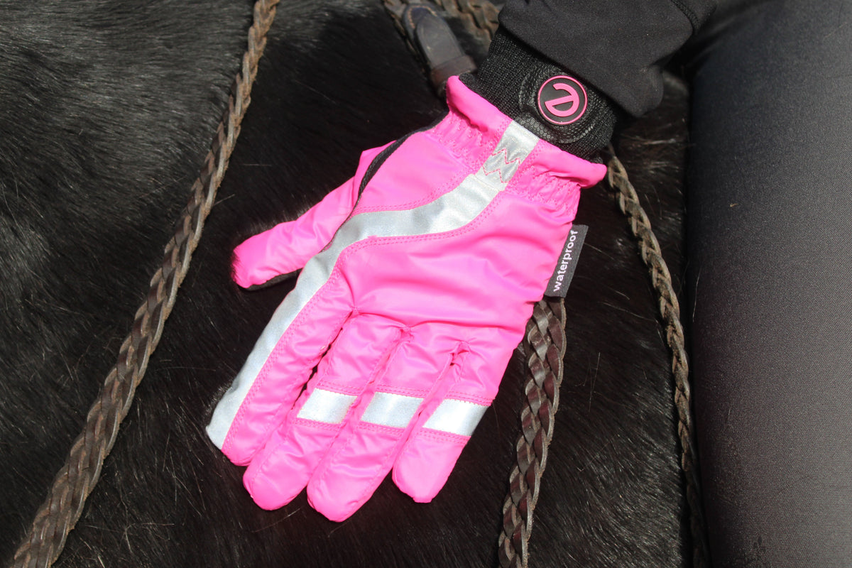 eQUEST Waterproof Hi-Vis Riding & Yard Gloves – Hi-Vis Reflective Pink | Warm & Reflective