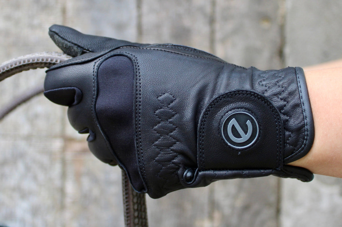 eQUEST GripPro LEATHER Riding Gloves - Black | Cabretta Palm & Goat Leather Back