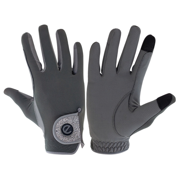 eQUEST GripPro X-LITE Riding Gloves - Grey & Silver Glitter Cuff