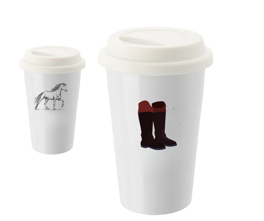Ceramic Travel Mug -Horse & Tall Boots